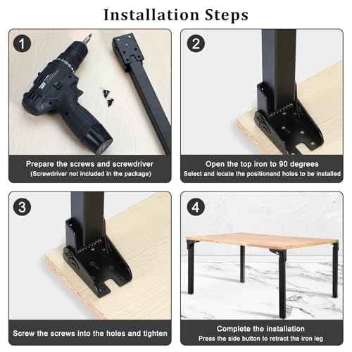 Black 4 Pcs 16'' Self-Locking Metal Folding Table Legs M3527