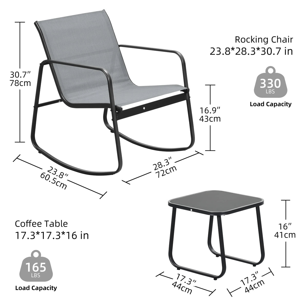 3 Pieces Outdoor Bistro Set with Glass Coffee Table B74957