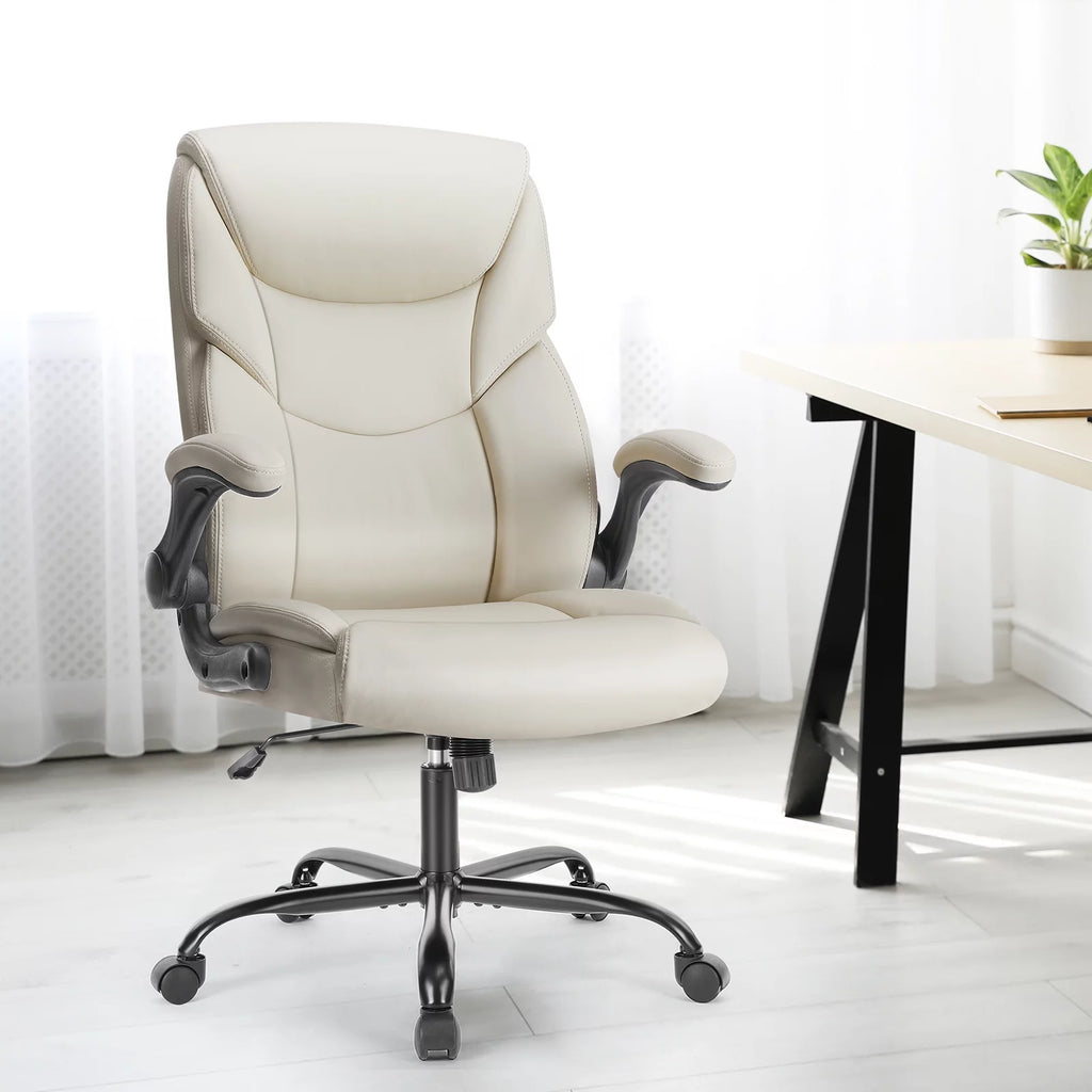 White Ergonomic Executive Desk Chair with Lumbar Support U59312