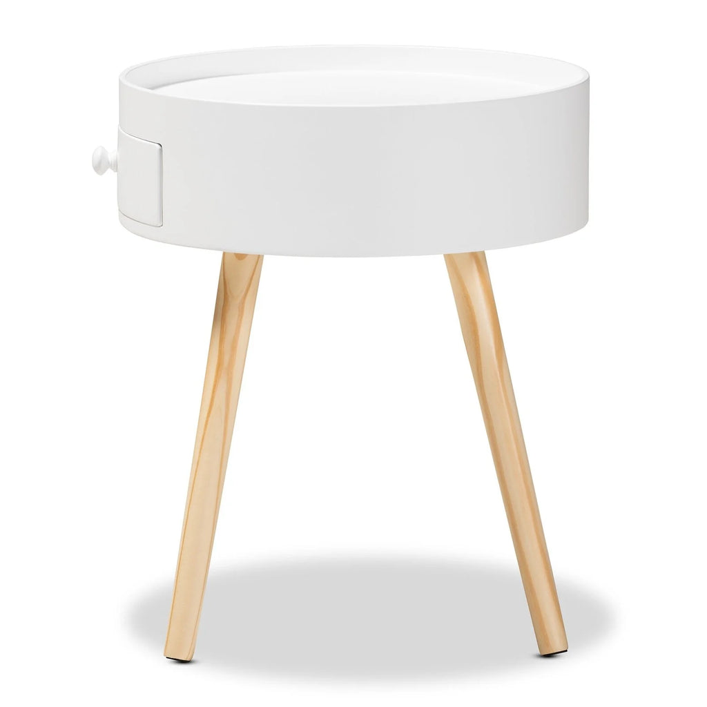 Modern Coffee Table with Drawer, Wood Legs, White, 18" H F15856