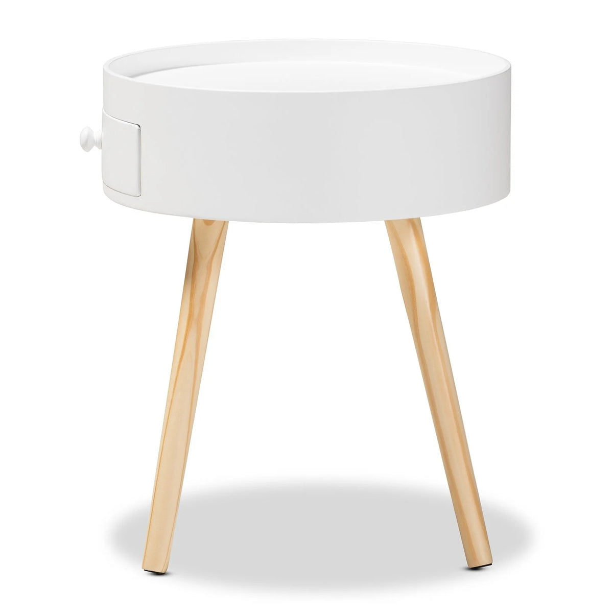 Modern Coffee Table with Drawer, Wood Legs, White, 18" H F15856