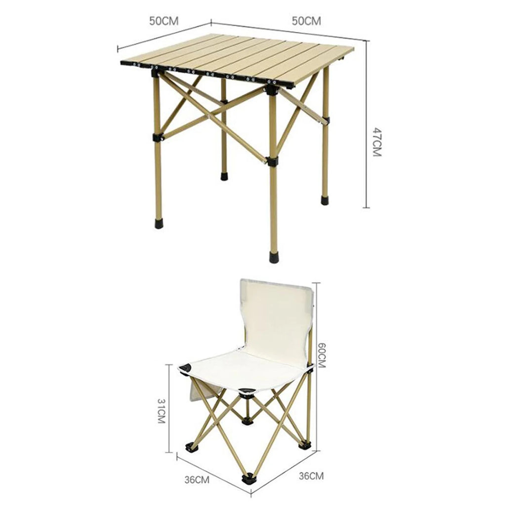 Camping Folding Table Chairs Set Steel Camp Table with 2 Stools Oxford Mat Chair P6049