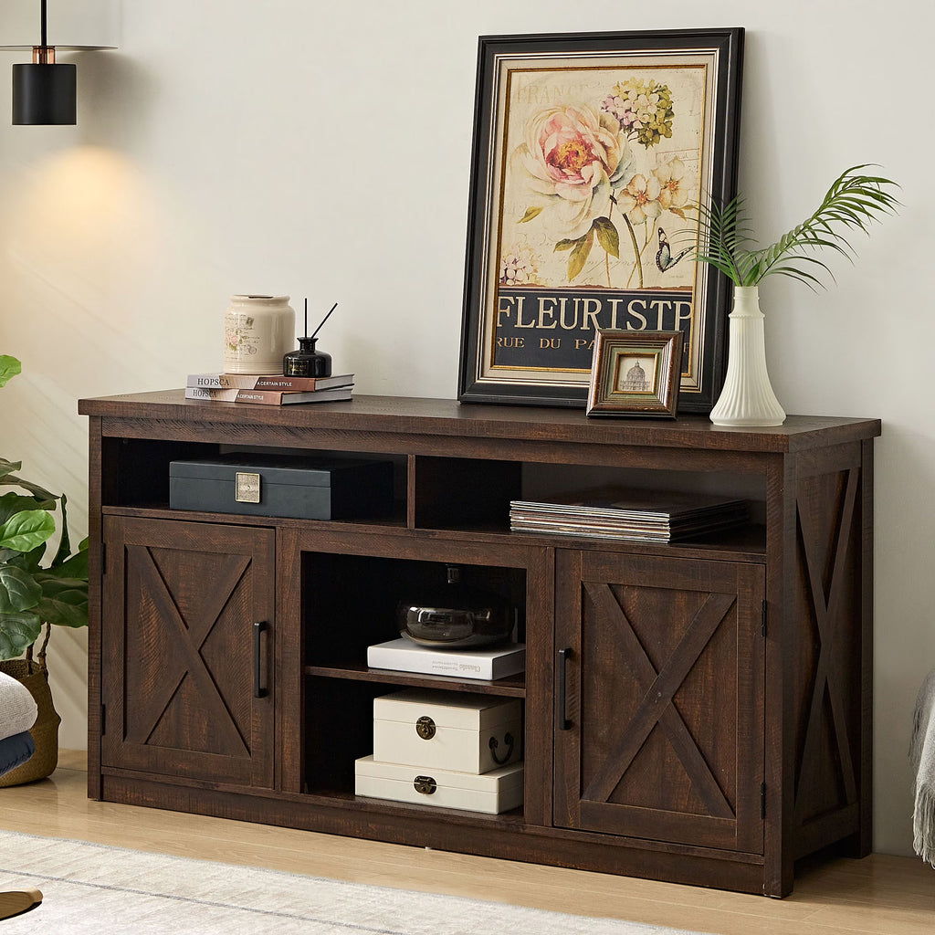 Espresso TV Media Stand with Open Shelves and Closed Cabinets R260