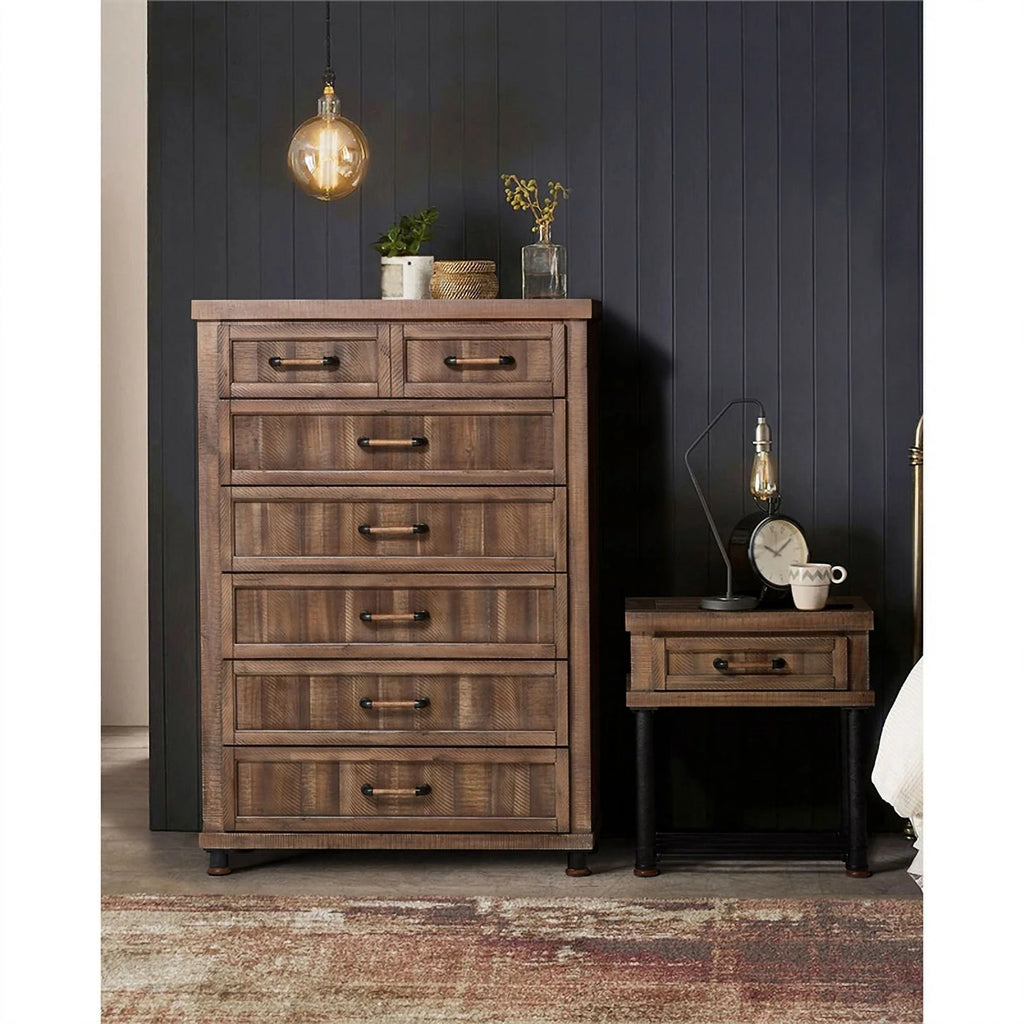Wood & Metal Side Table with Drawer in Barn Brown S54579