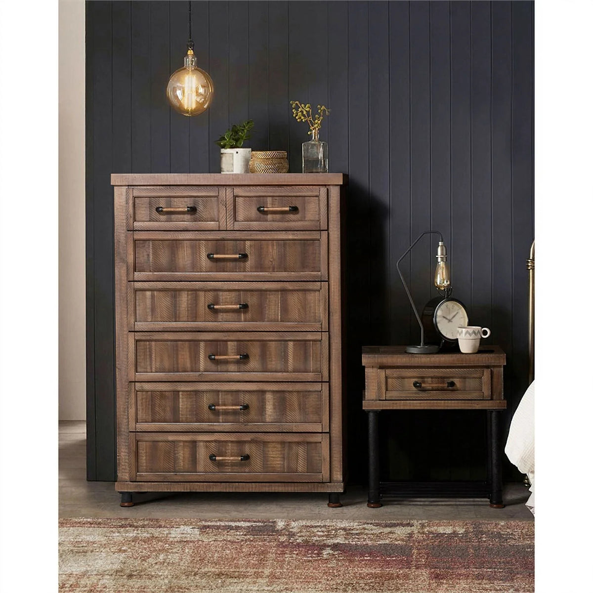 Wood & Metal Side Table with Drawer in Barn Brown S54579