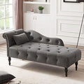 Grey Velvet Tufted Chaise Lounge Chair with Pillow P819662