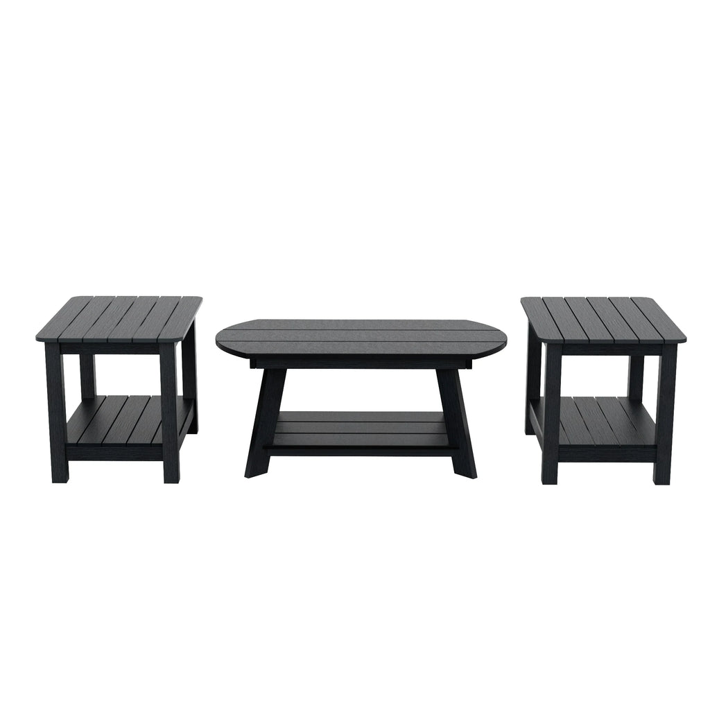 Black 3-Piece Outdoor Coffee Table and Side Table Set I167792