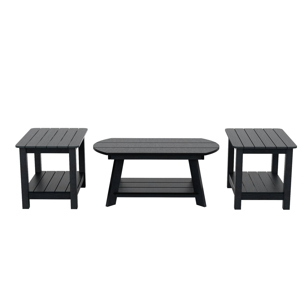 Black 3-Piece Outdoor Coffee Table and Side Table Set I167792
