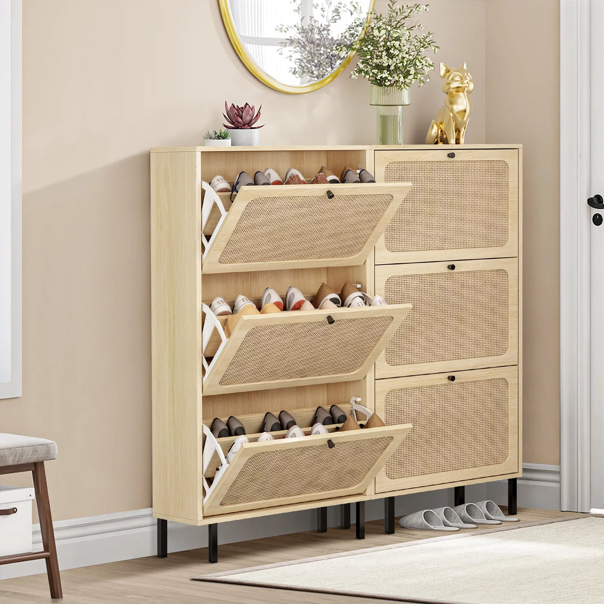 Wooden Shoe Storage Cabinet with 3 Flip Drawers H7713