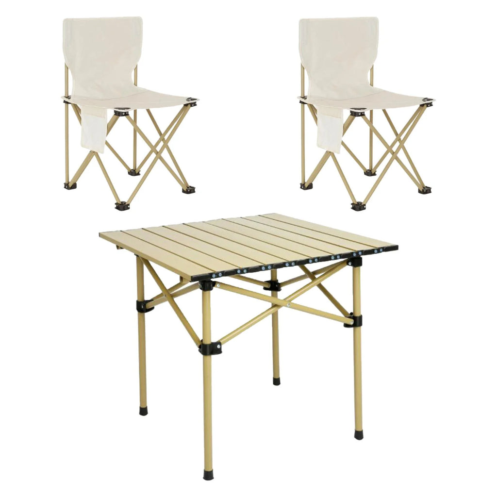Camping Folding Table Chairs Set Steel Camp Table with 2 Stools Oxford Mat Chair P6049