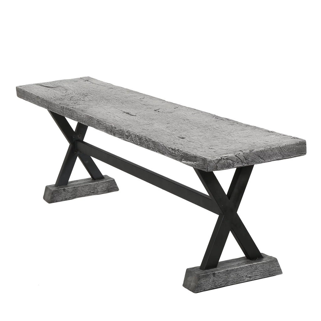 Grey Concrete and Steel Dining Bench L4567