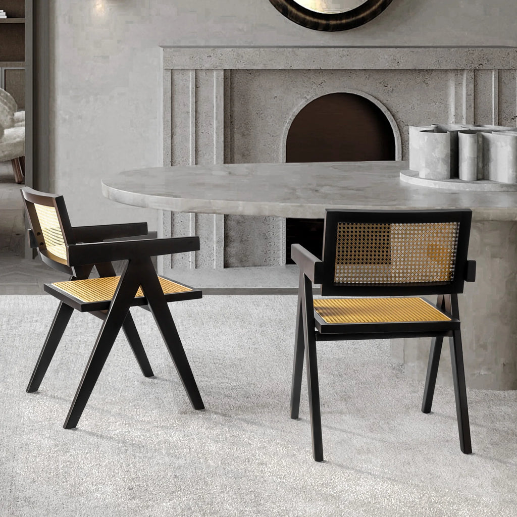 Black Rattan Dining Chairs with Arms, Set of 2 J93978