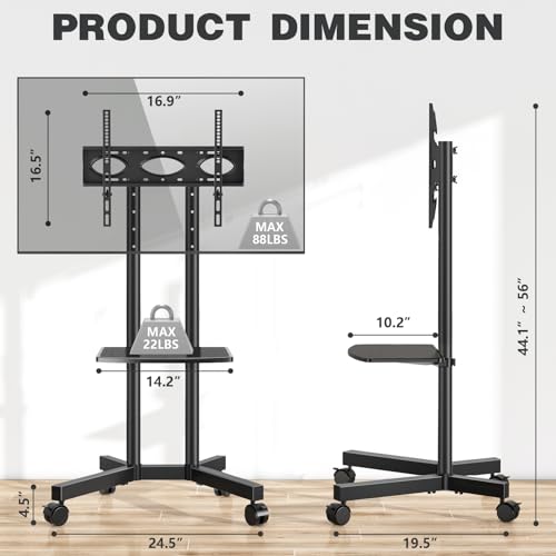 Mobile TV Stand with Wheels, Height Adjustable Rolling TV Cart with Laptop Shelf A9453