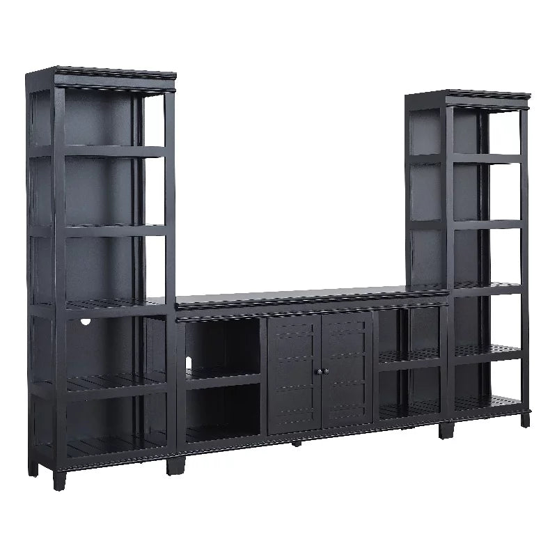 Wood Wall Unit with 66" TV Media Console Raven Black L14869