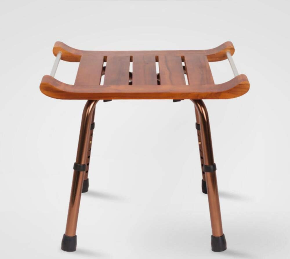 Wood Bath Shower Stool with Arm Teak Bath Bench Stool with Non-Slip Feet Adjustable Height Shower Seat Lightweight Bathtub Chair B252