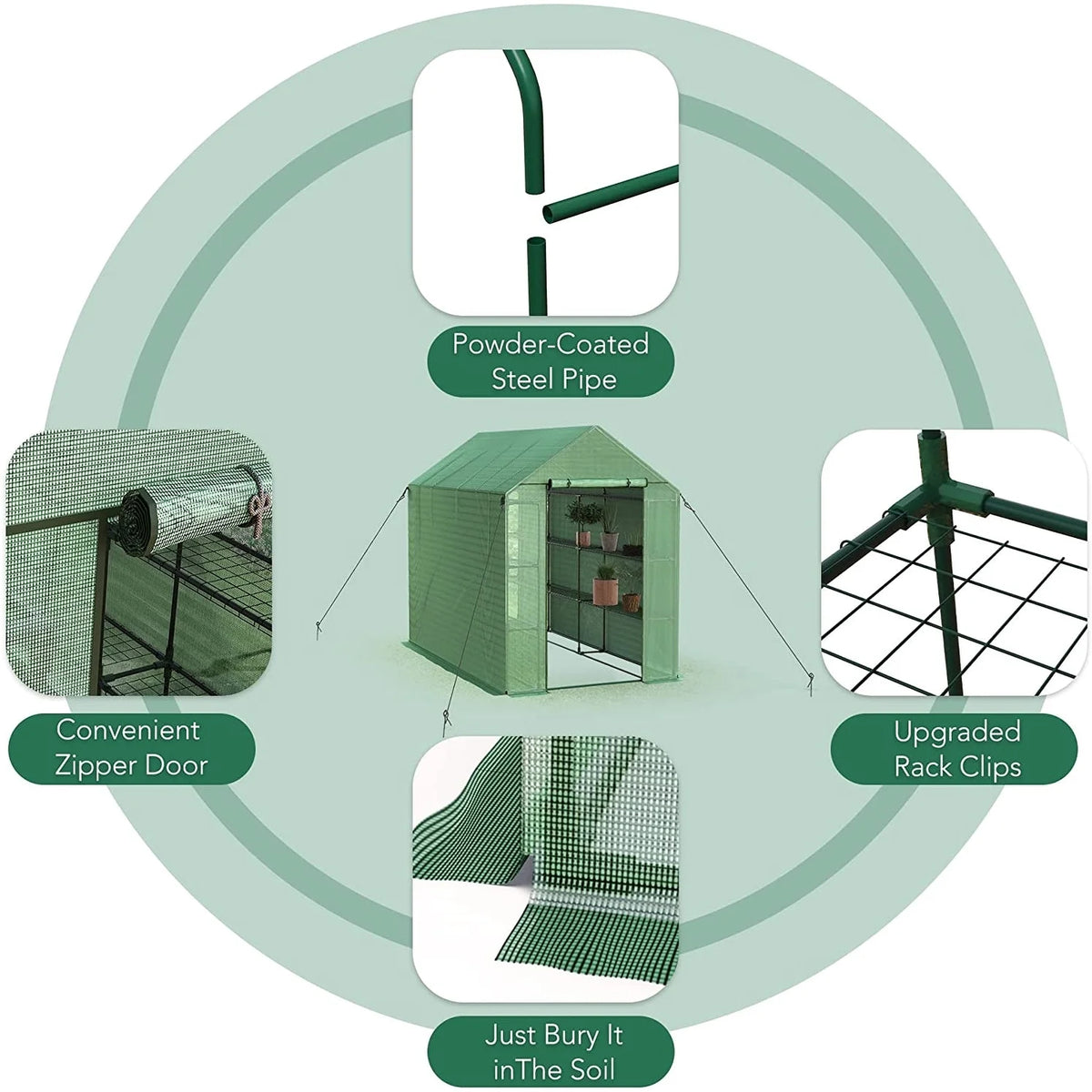 8 FT Pop-up Walk-in Greenhouse with Shelves N239274