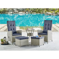 All-Weather Wicker Outdoor Recliners with Ottomans & Glass Top Table Set of 2 P4582