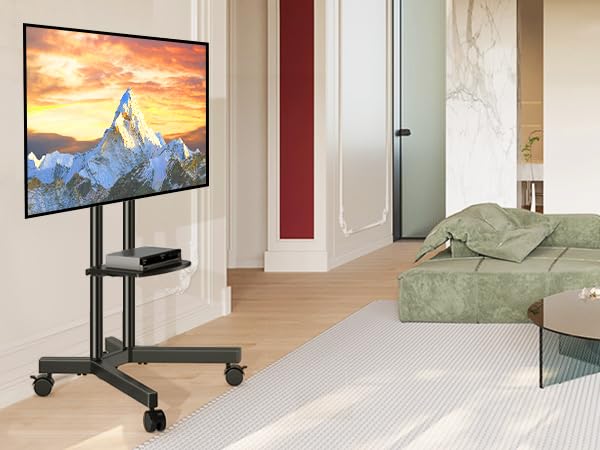 Mobile TV Stand with Wheels, Height Adjustable Rolling TV Cart with Laptop Shelf A9453