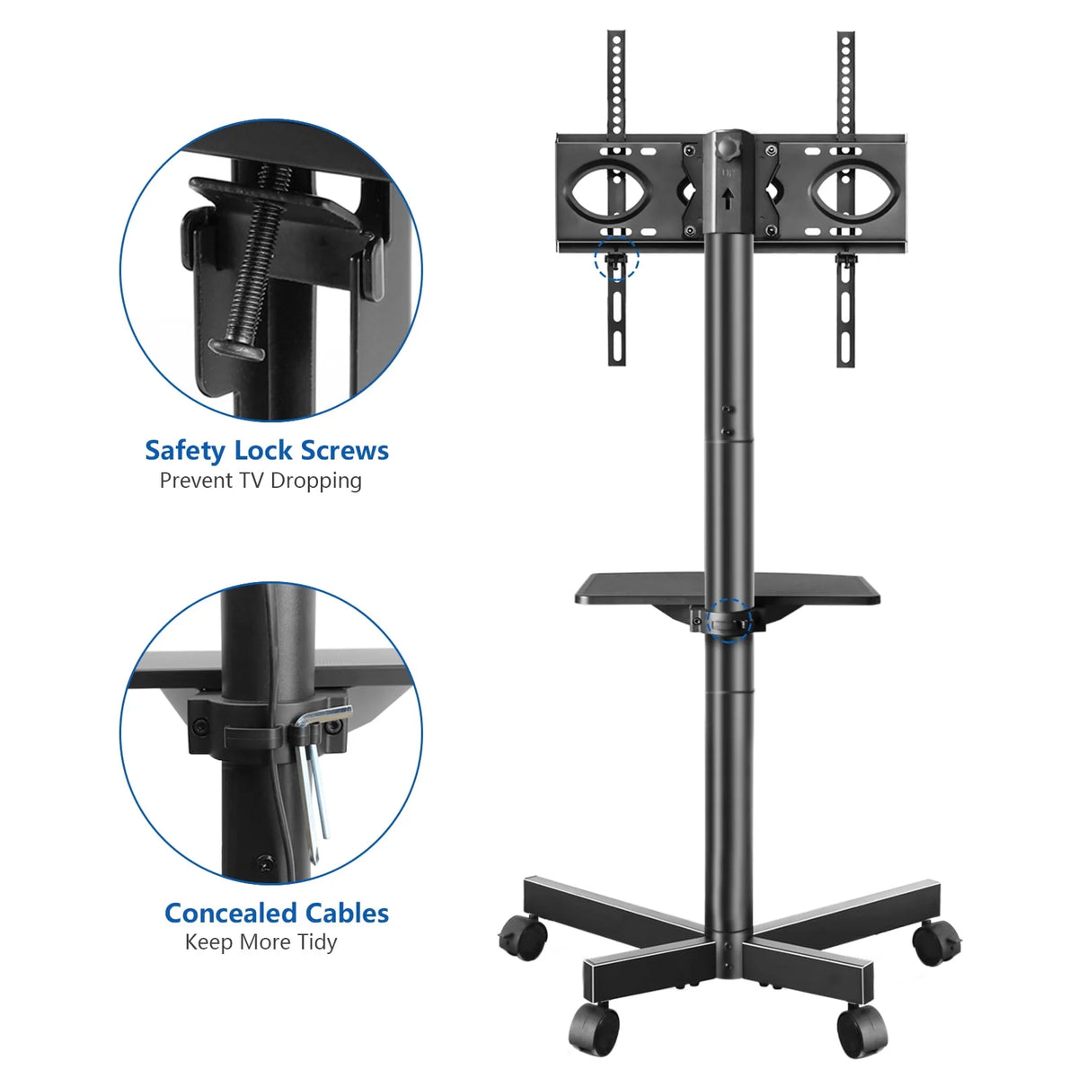 Black Rolling TV Stand for 32 to 60 inch Flat Panel TVs Y252