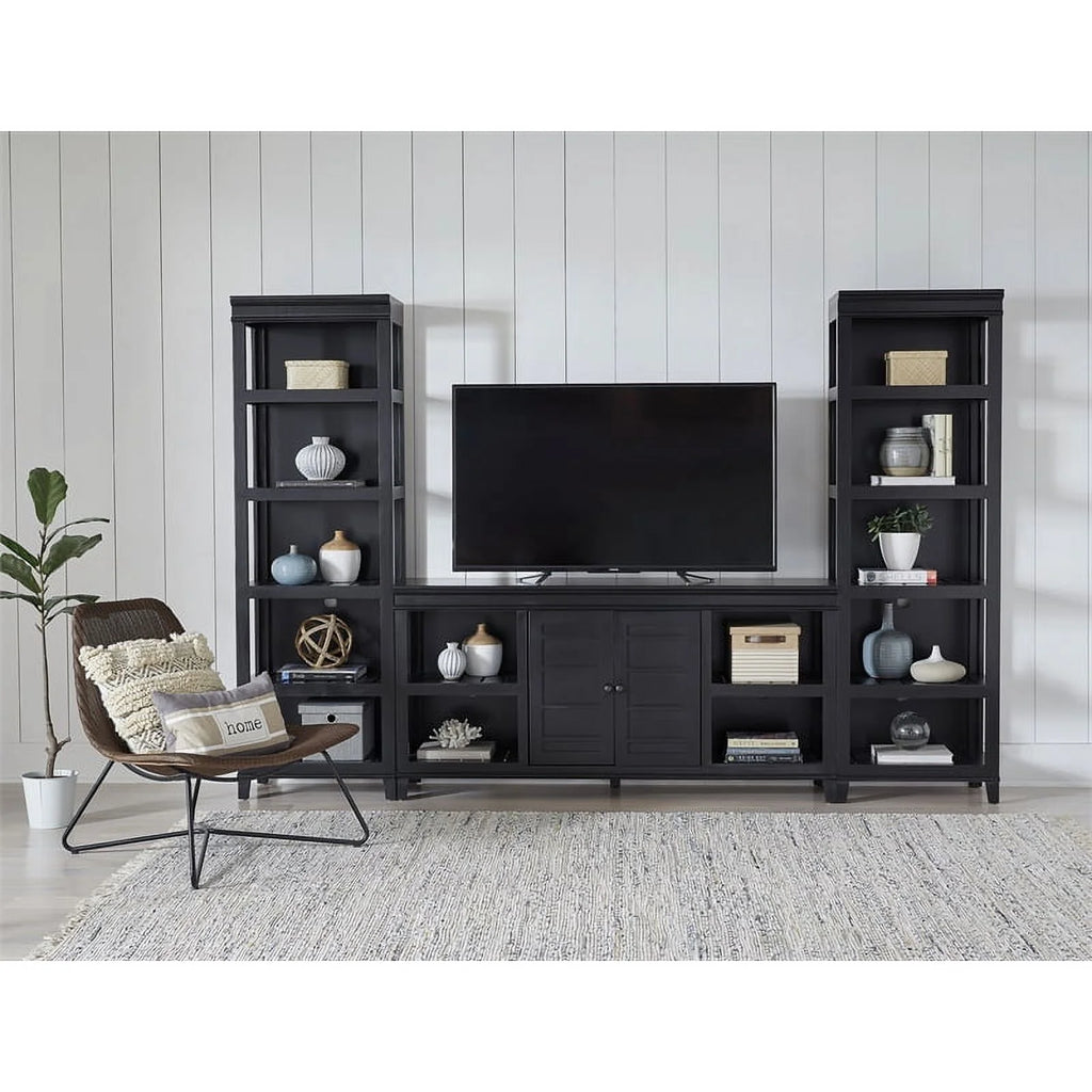 Wood Wall Unit with 66" TV Media Console Raven Black L14869