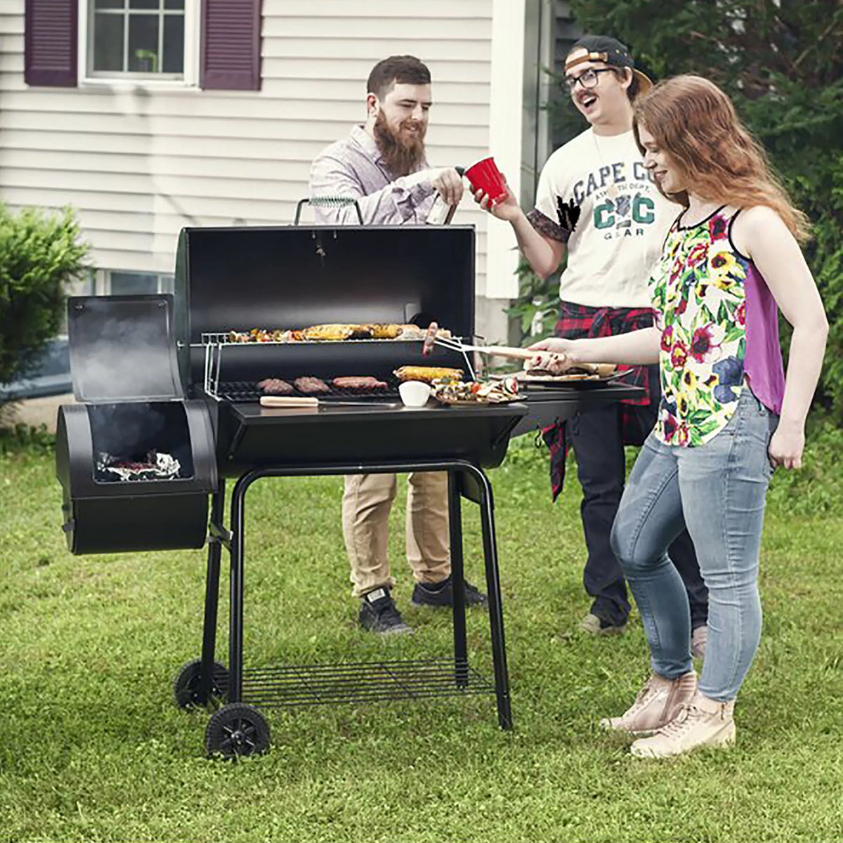 Steel Charcoal Grill with Offset Smoker O9911