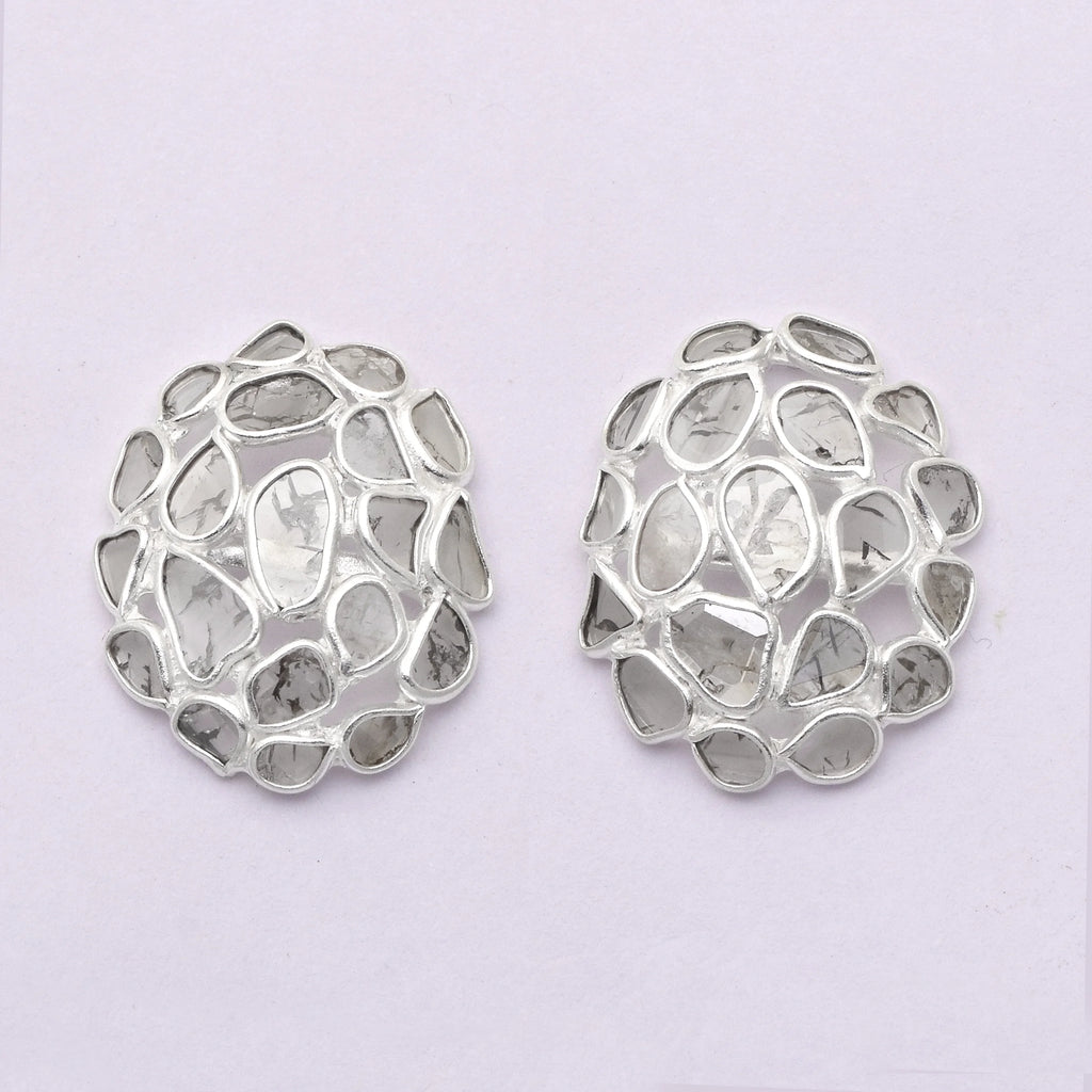 1.50 CTW Natural Diamond Polki Cluster Studs 925 Sterling Silver Earrings Q966773