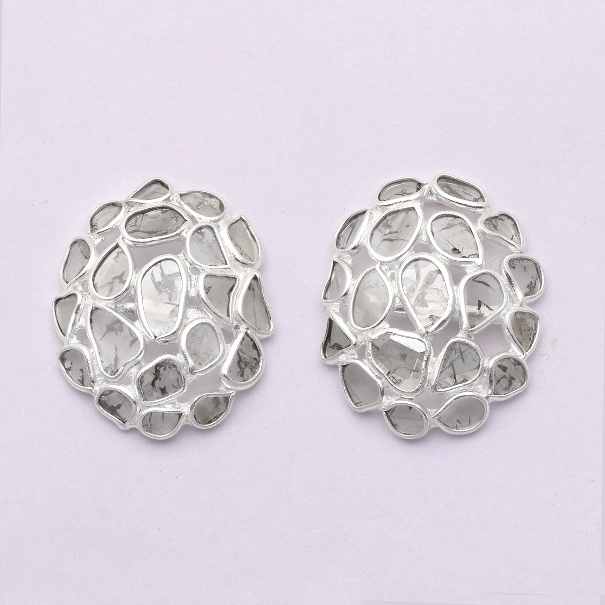 1.50 CTW Natural Diamond Polki Cluster Studs 925 Sterling Silver Earrings Q966773