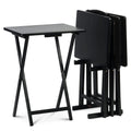 Black 5 Piece Set Folding TV Tray Tables with Storage Rack R744