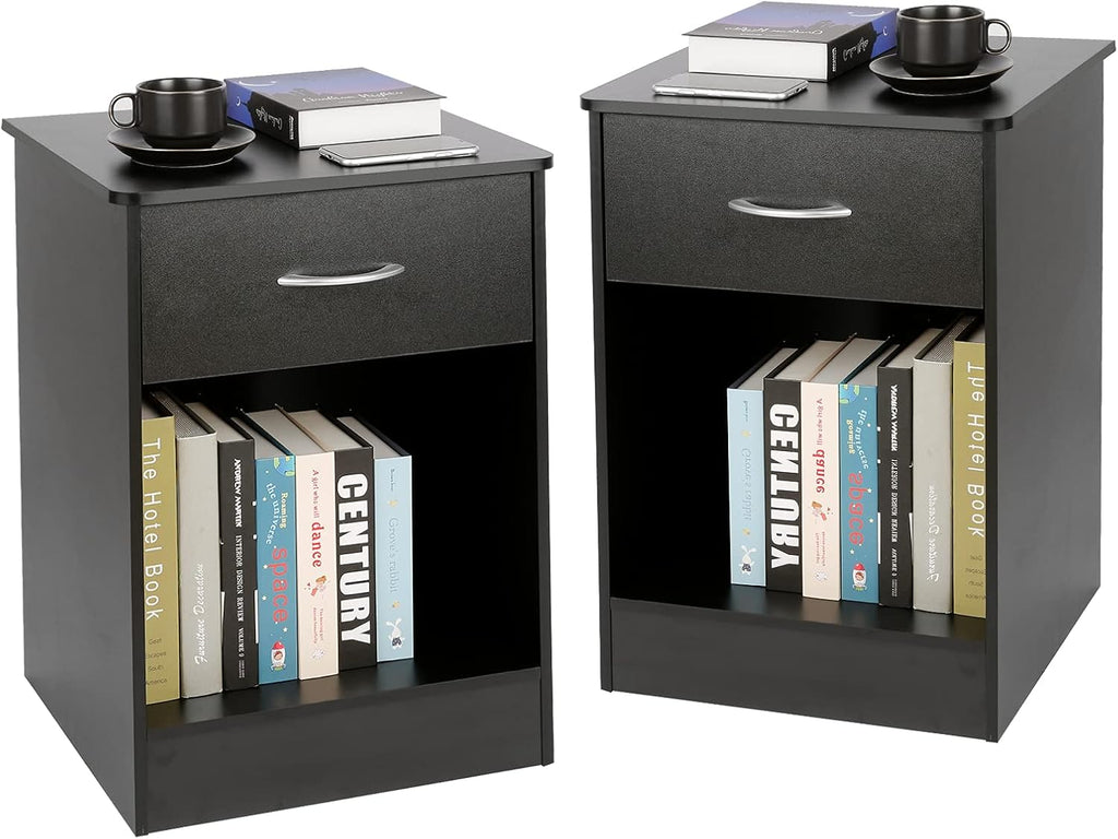 Black Nightstand with Drawers Q746521