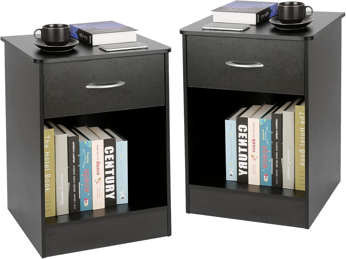 Black Nightstand with Drawers Q746521