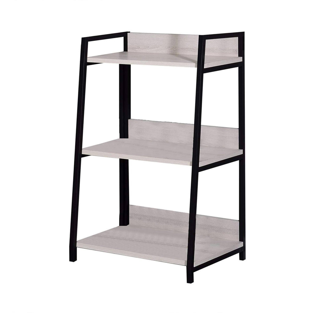 Washed White and Black Wooden Bookshelf with 3 Open Compartments Y41605