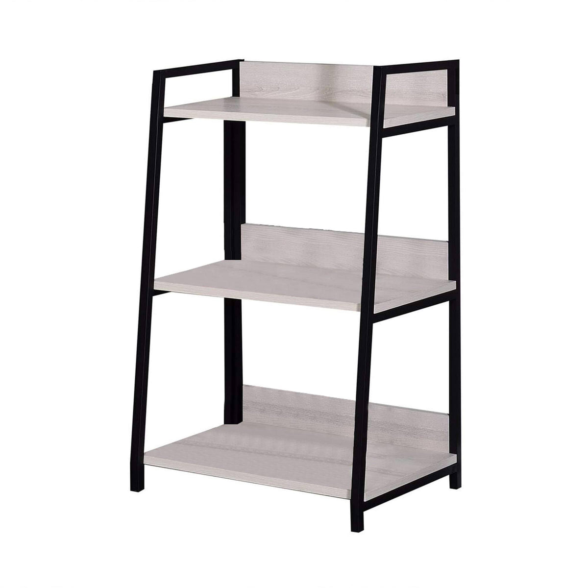 Washed White and Black Wooden Bookshelf with 3 Open Compartments Y41605
