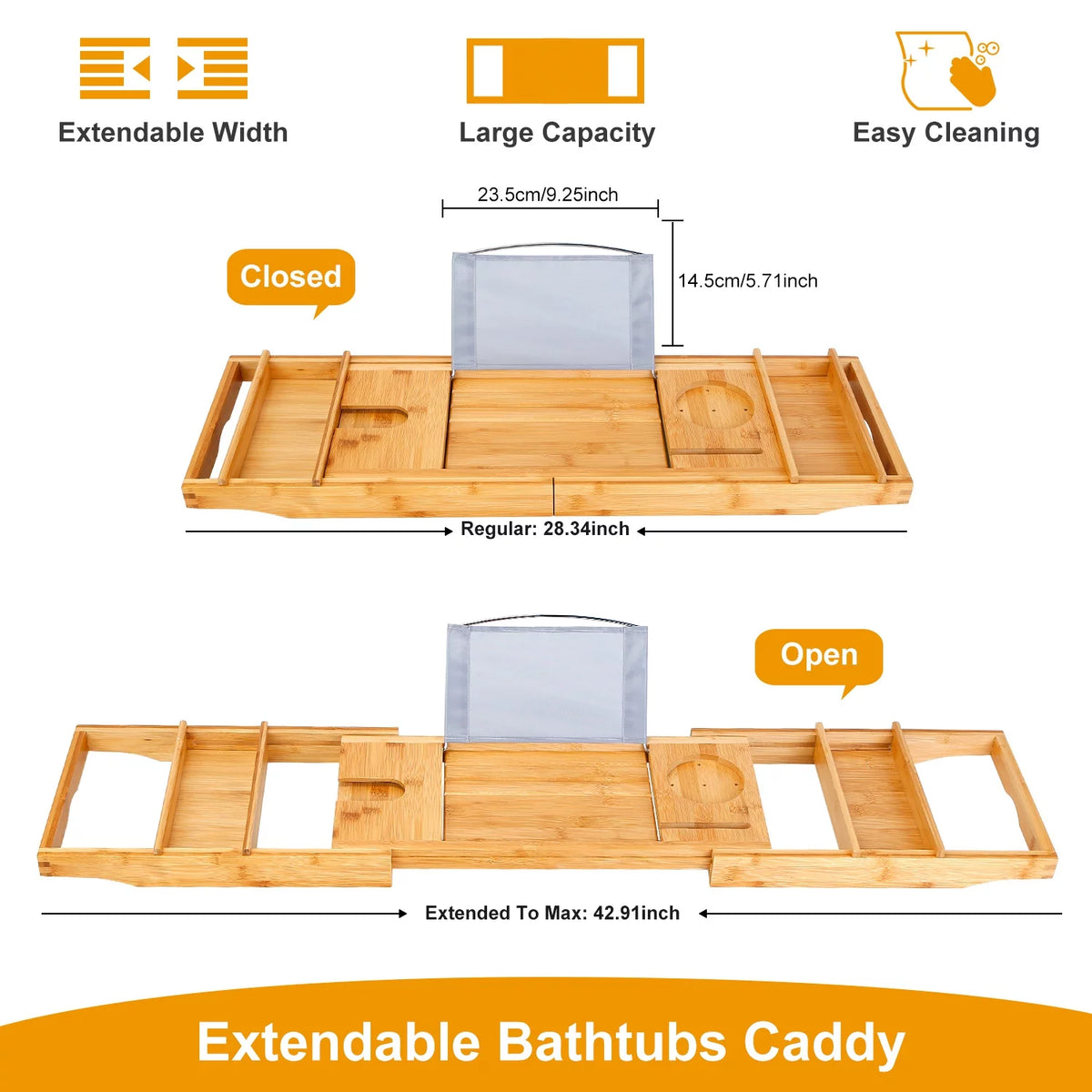 Extendable Bathtub Caddy Tray with Shelves I68804