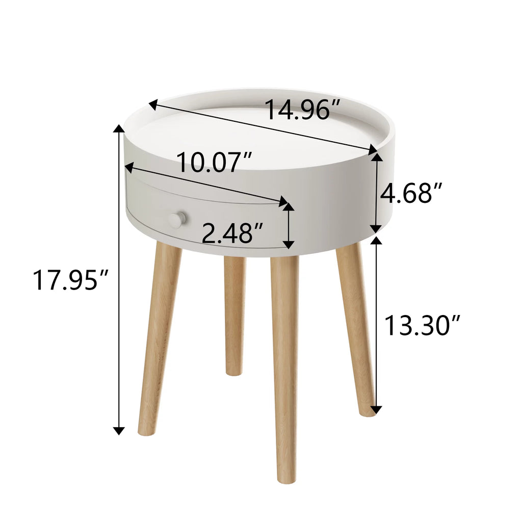 Modern Coffee Table with Drawer, Wood Legs, White, 18" H F15856