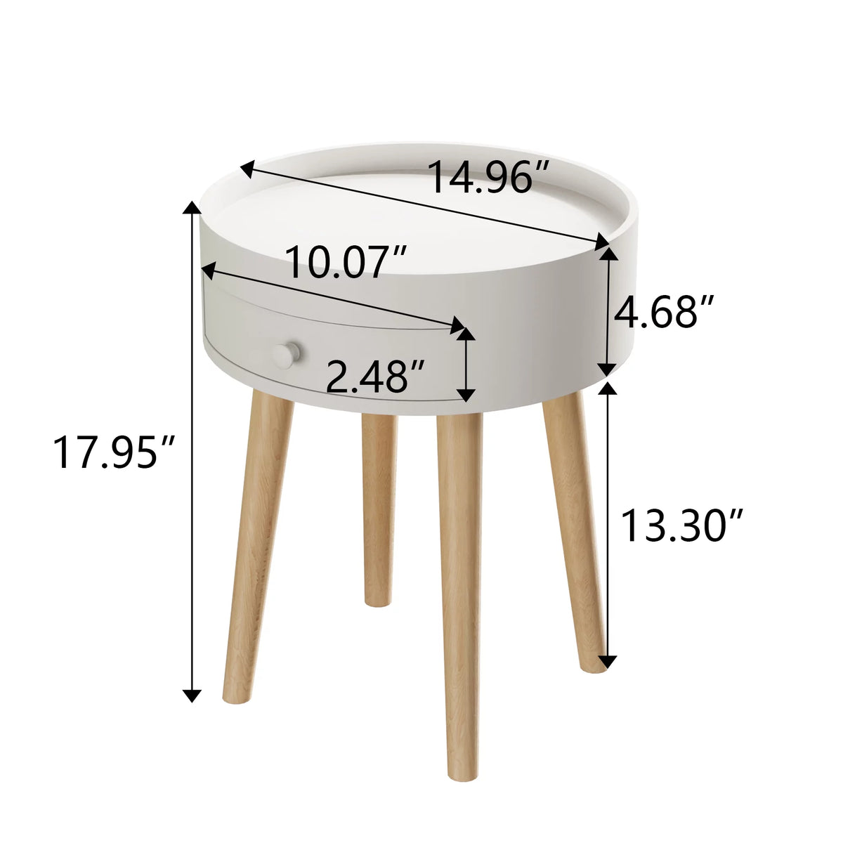 Modern Coffee Table with Drawer, Wood Legs, White, 18" H F15856