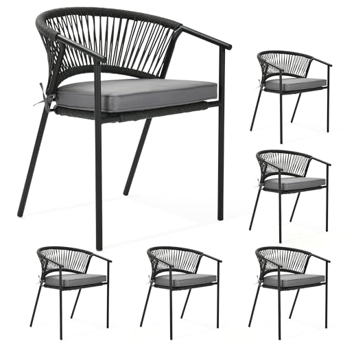 Stackable Rattan Wicker Patio Chairs Set of 6 with Cushion K6600