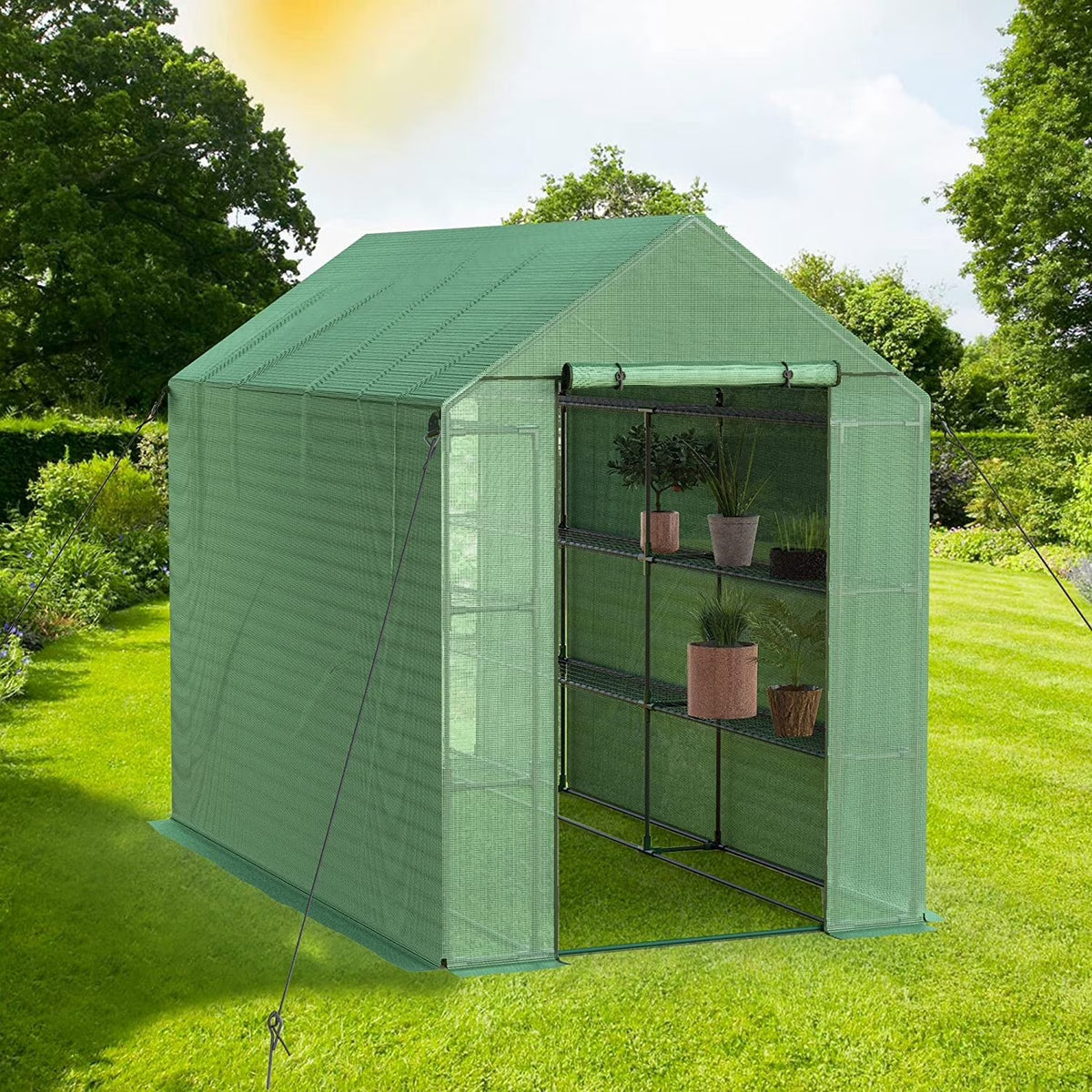 8 FT Pop-up Walk-in Greenhouse with Shelves N239274