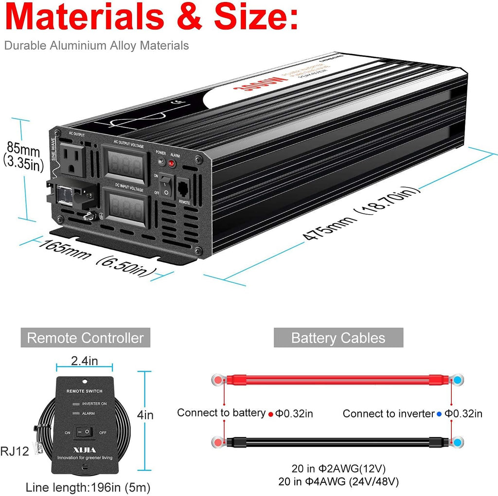 3000W Pure Sine Wave Power Inverter DC24V to 110V 120V AC Converter C5497