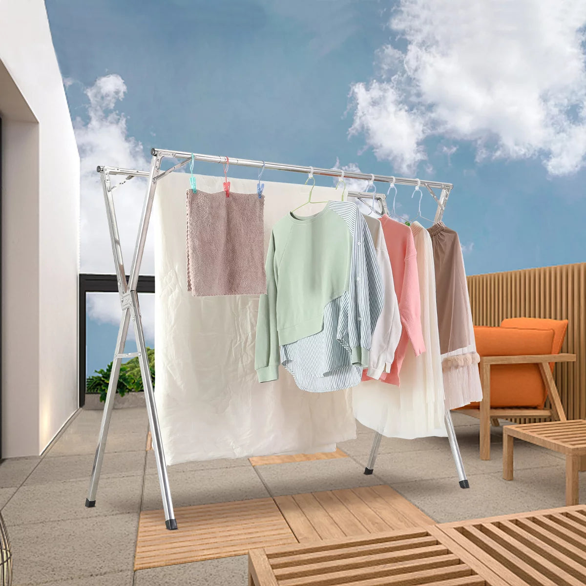 Stainless Steel Clothes Drying Rack 79 Inches Adjustable Folding C834009