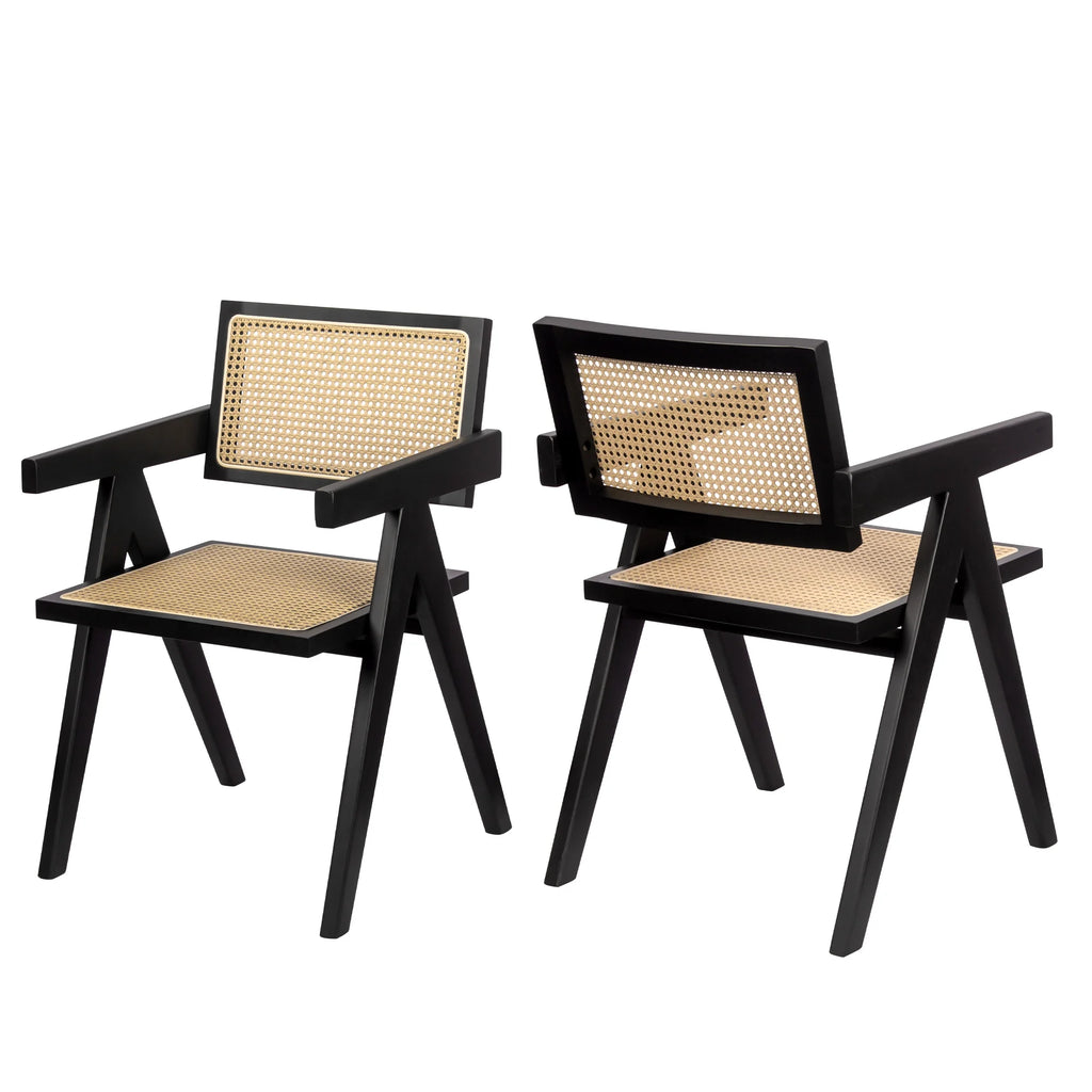 Black Rattan Dining Chairs with Arms, Set of 2 J93978