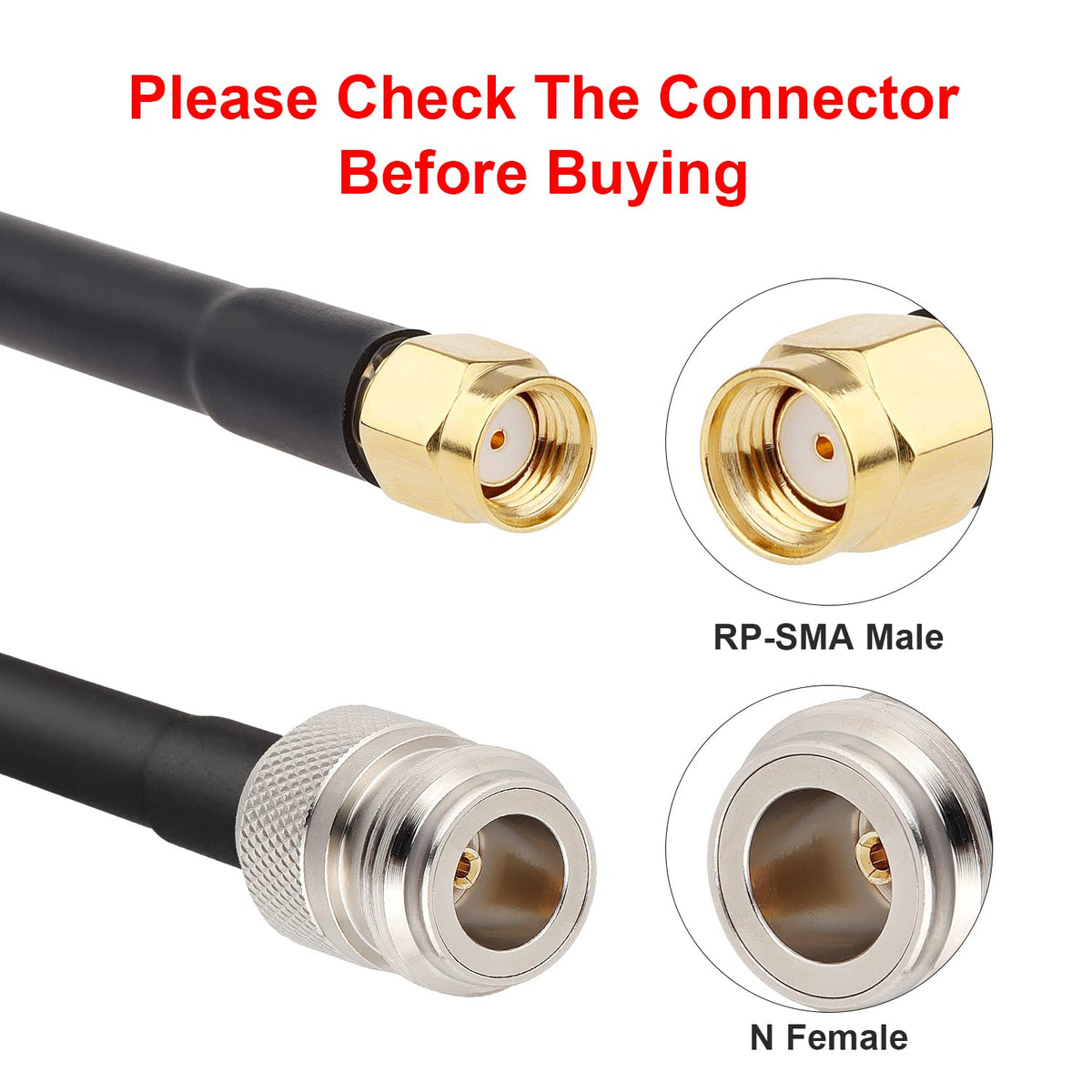 35FT N Type Female to RP-SMA Male Cable, Pack of 2 M288