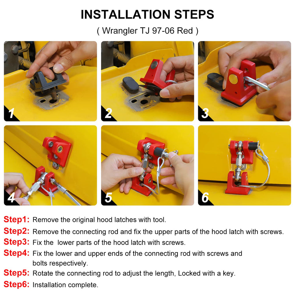 Red Aluminum Alloy Hood Latches for Jeep Wrangle TJ D67833