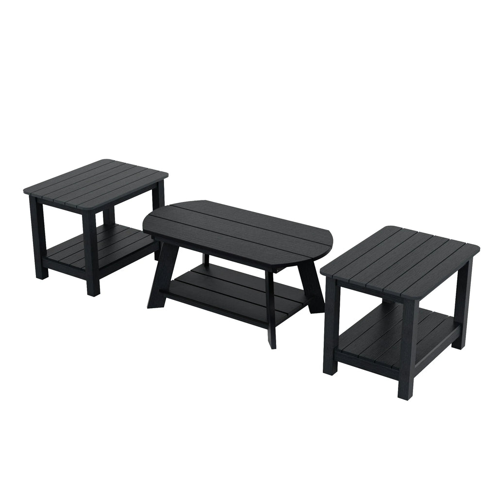 Black 3-Piece Outdoor Coffee Table and Side Table Set I167792