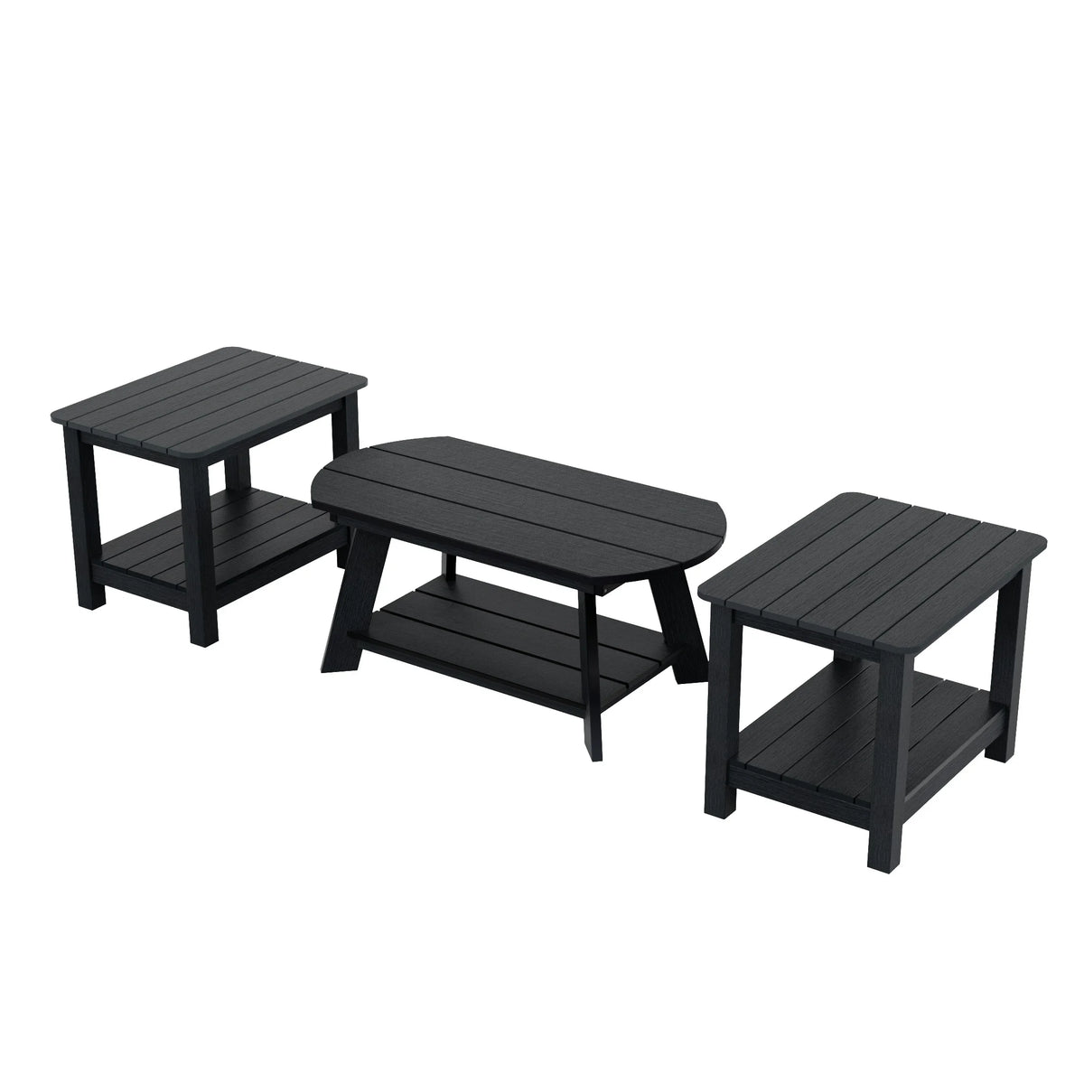 Black 3-Piece Outdoor Coffee Table and Side Table Set I167792