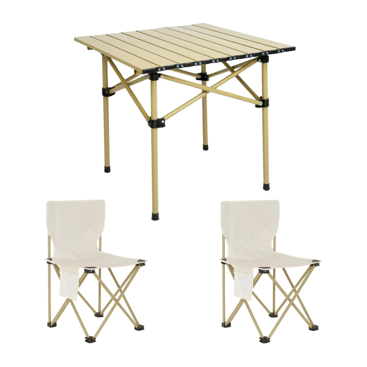 Camping Folding Table Chairs Set Steel Camp Table with 2 Stools Oxford Mat Chair P6049