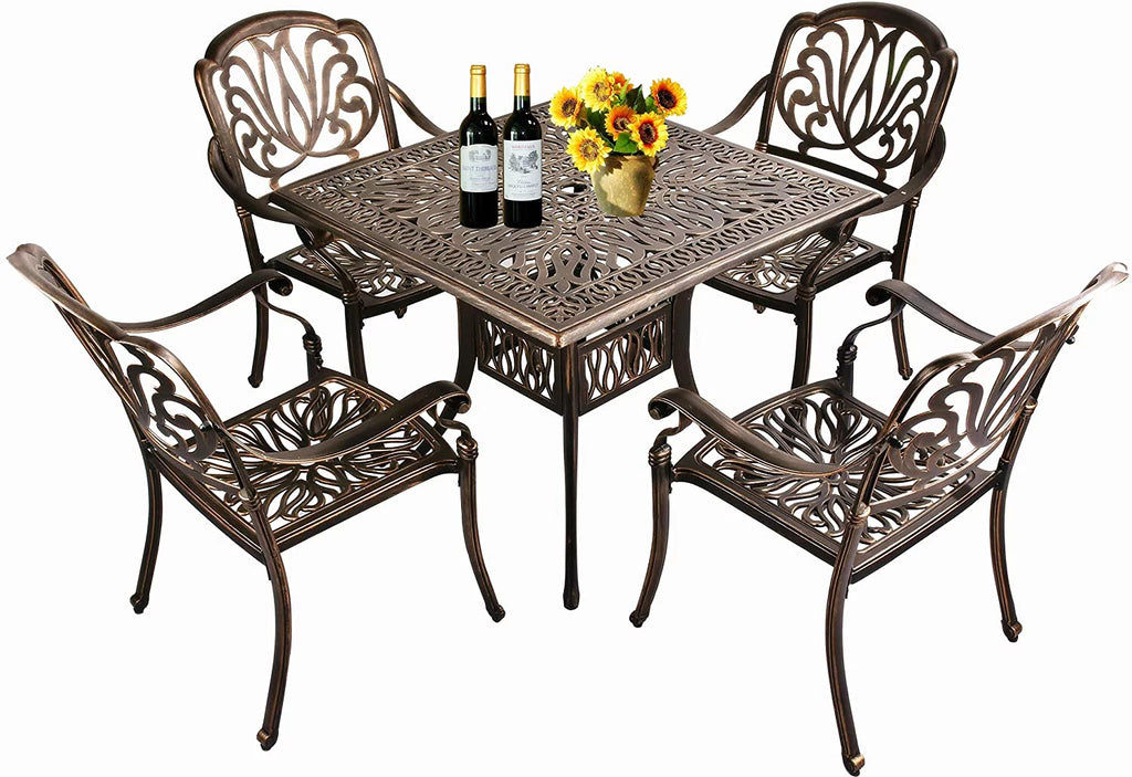 5-Piece Cast Aluminum Outdoor Dining Set with Umbrella Hole R800591