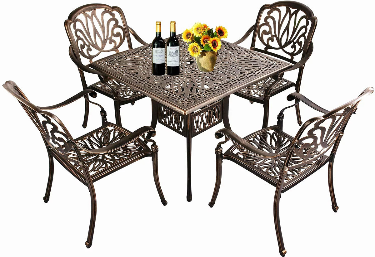 5-Piece Cast Aluminum Outdoor Dining Set with Umbrella Hole R800591