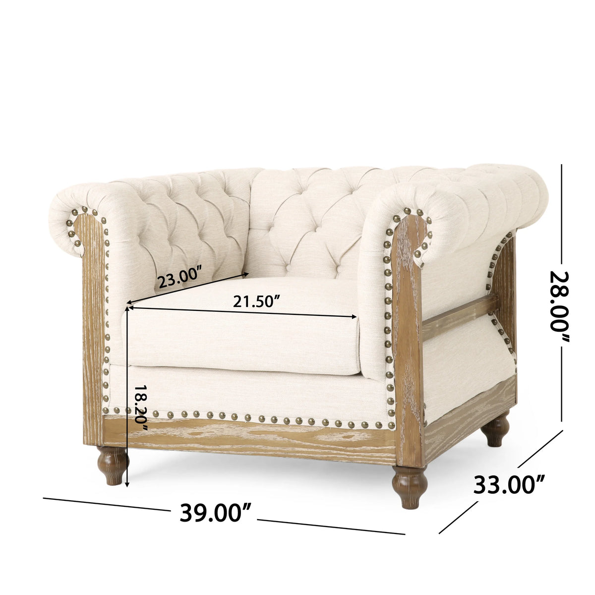 Beige and Dark Brown Fabric Chesterfield Club Chairs, Set of 2 Z5556