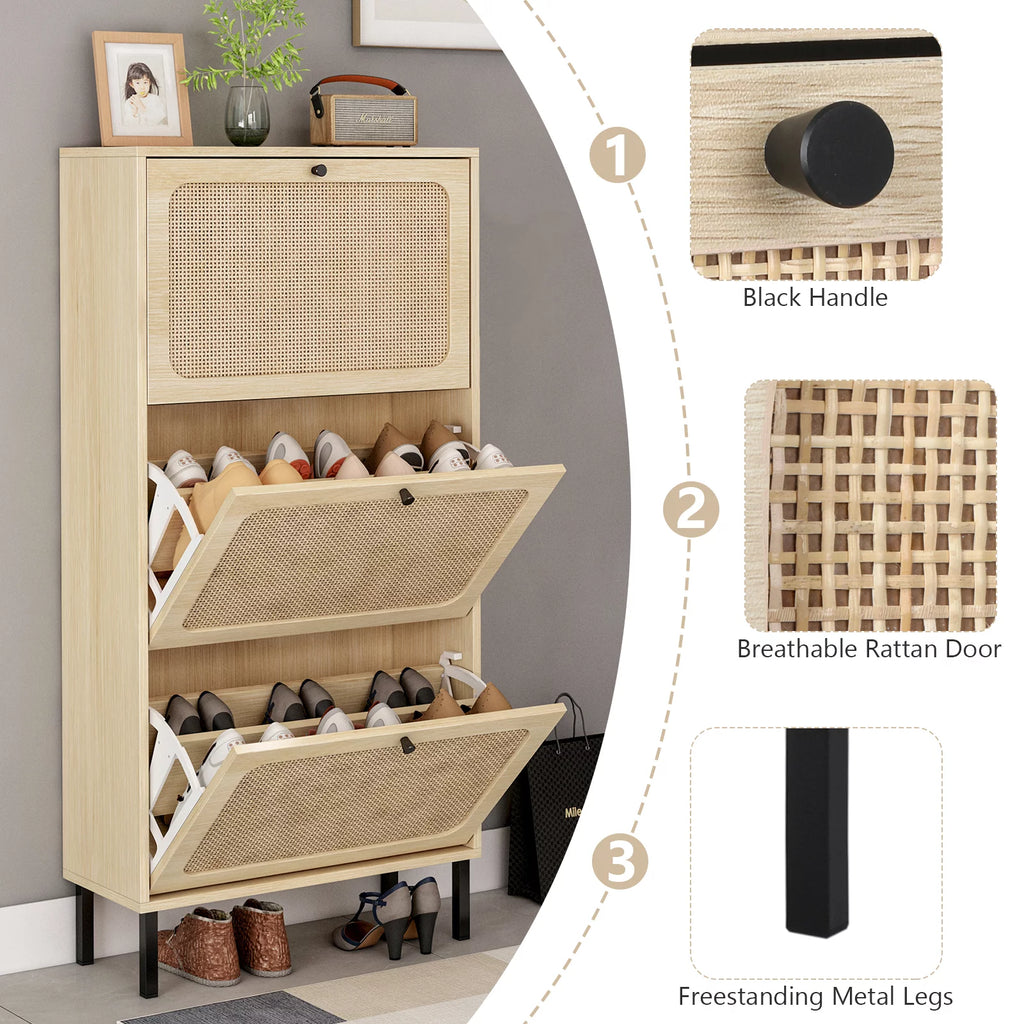Wooden Shoe Storage Cabinet with 3 Flip Drawers H7713