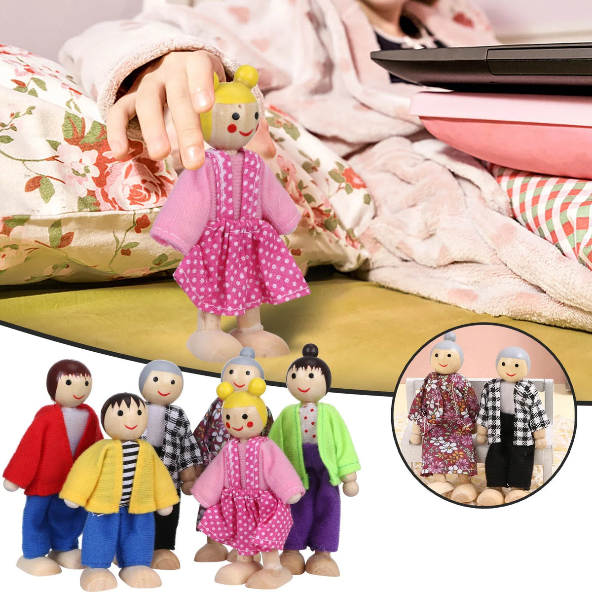 Wooden Dolls Family Playset Set of 6 I886